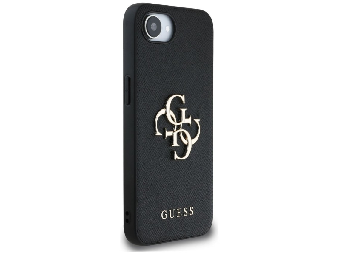 Funda Guess PU Grained 4G con logo metálico para iPhone 16e - negra