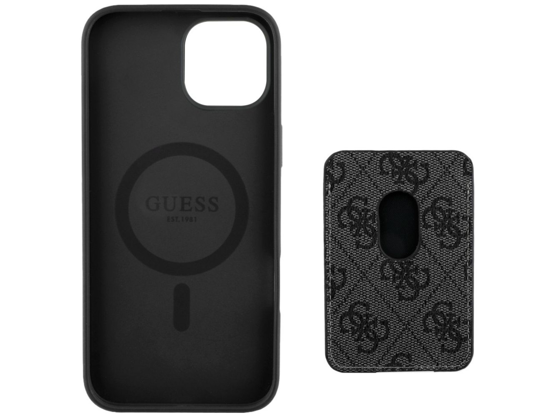 Guess 4G Stripes case with Magsafe wallet for iPhone 15 black
