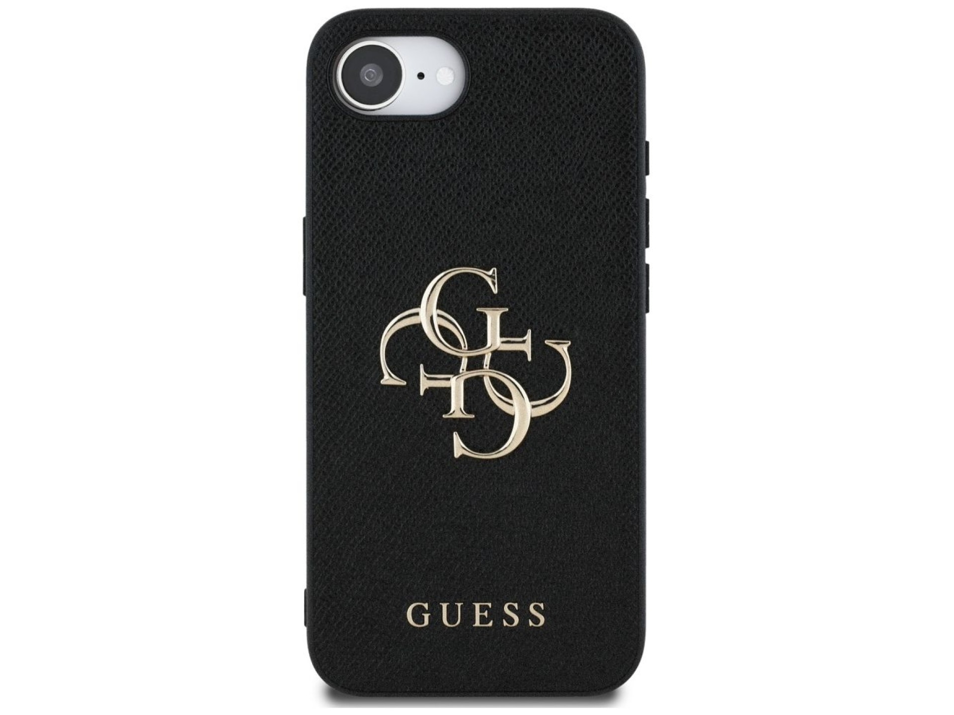 Funda Guess PU Grained 4G con logo metálico para iPhone 16e - negra
