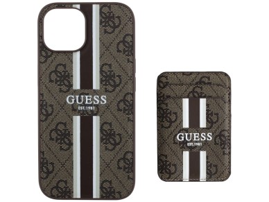 Guess 4G Stripes case with Magsafe wallet for iPhone 15 brown Guess 4G Stripes case with Magsafe wallet for iPhone 15 brown
