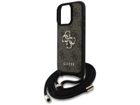 Capa transversal Guess 4G com logo grande e al�a de cord�o para iPhone 16 Pro Max, marrom.