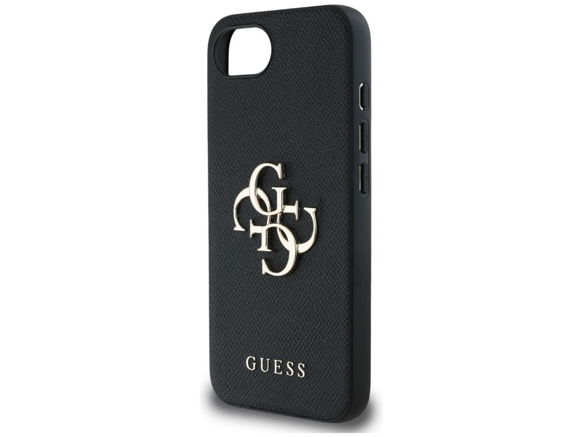 Funda Guess PU Grained 4G con logo metálico para iPhone 16e - negra