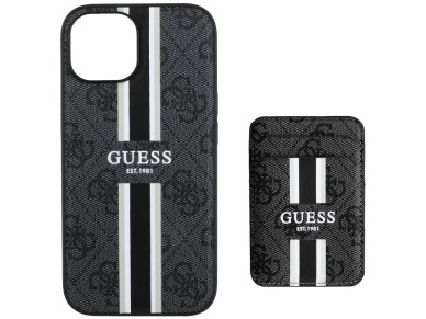 Guess 4G Stripes case with Magsafe wallet for iPhone 15 black