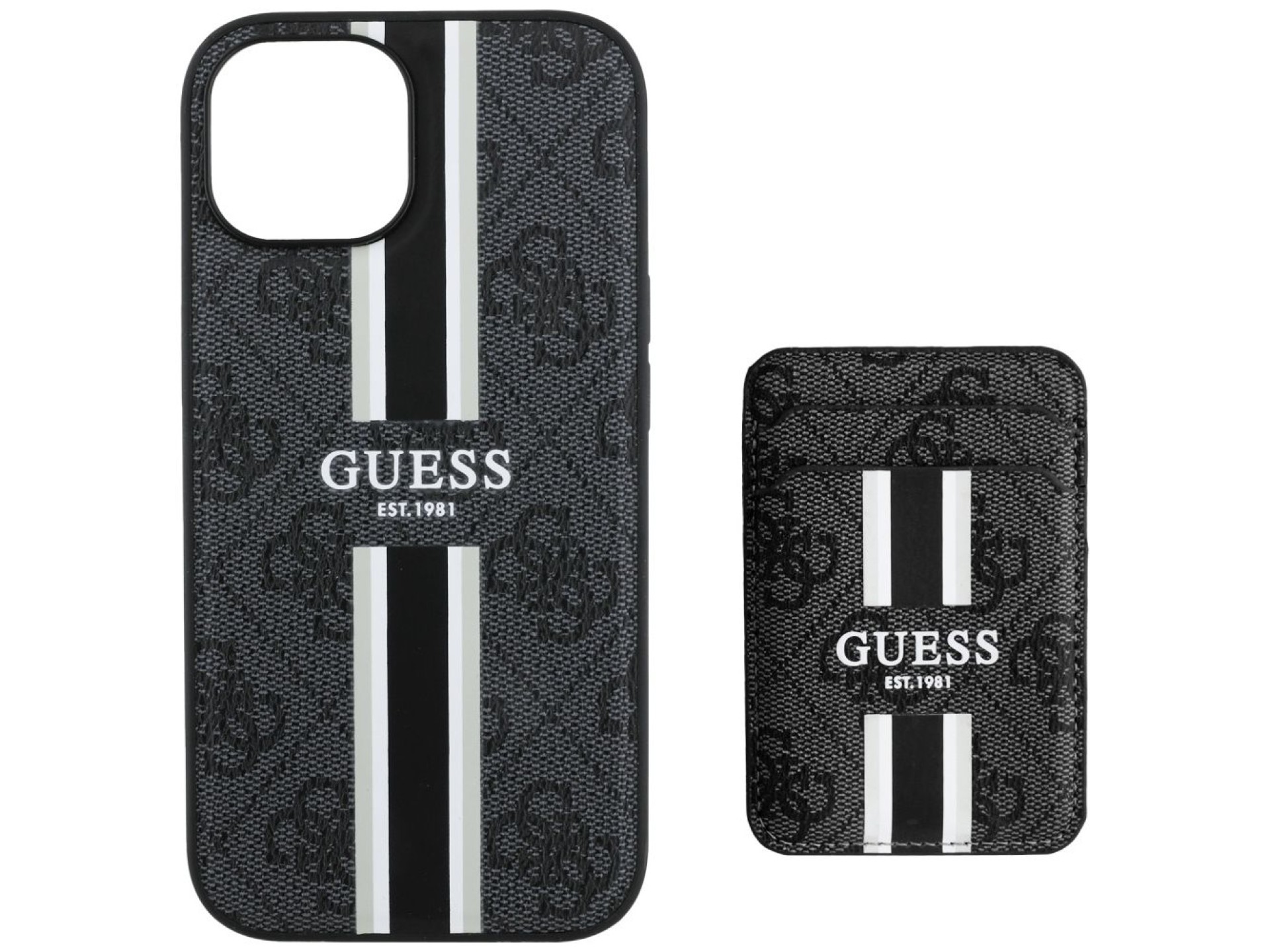 Guess 4G Stripes case with Magsafe wallet for iPhone 15 black