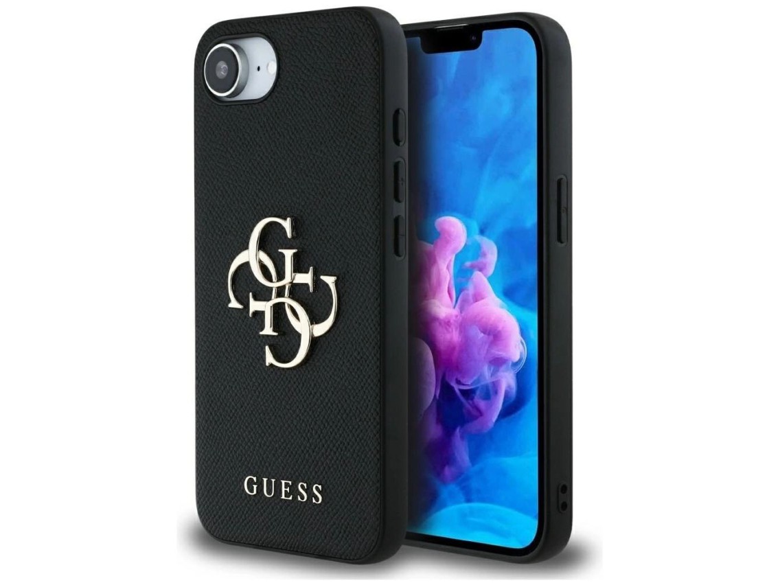 Funda Guess PU Grained 4G con logo metálico para iPhone 16e - negra