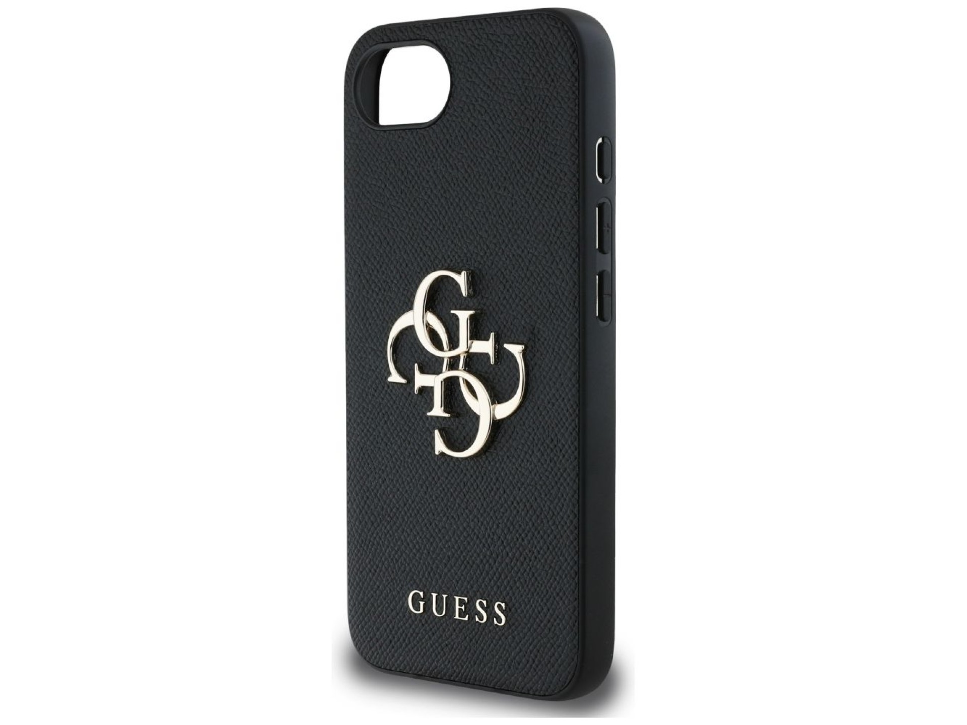 Funda Guess PU Grained 4G con logo metálico para iPhone 16e - negra