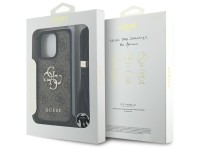 Capa transversal Guess 4G com logo grande e al�a de cord�o para iPhone 16 Pro Max, marrom.
