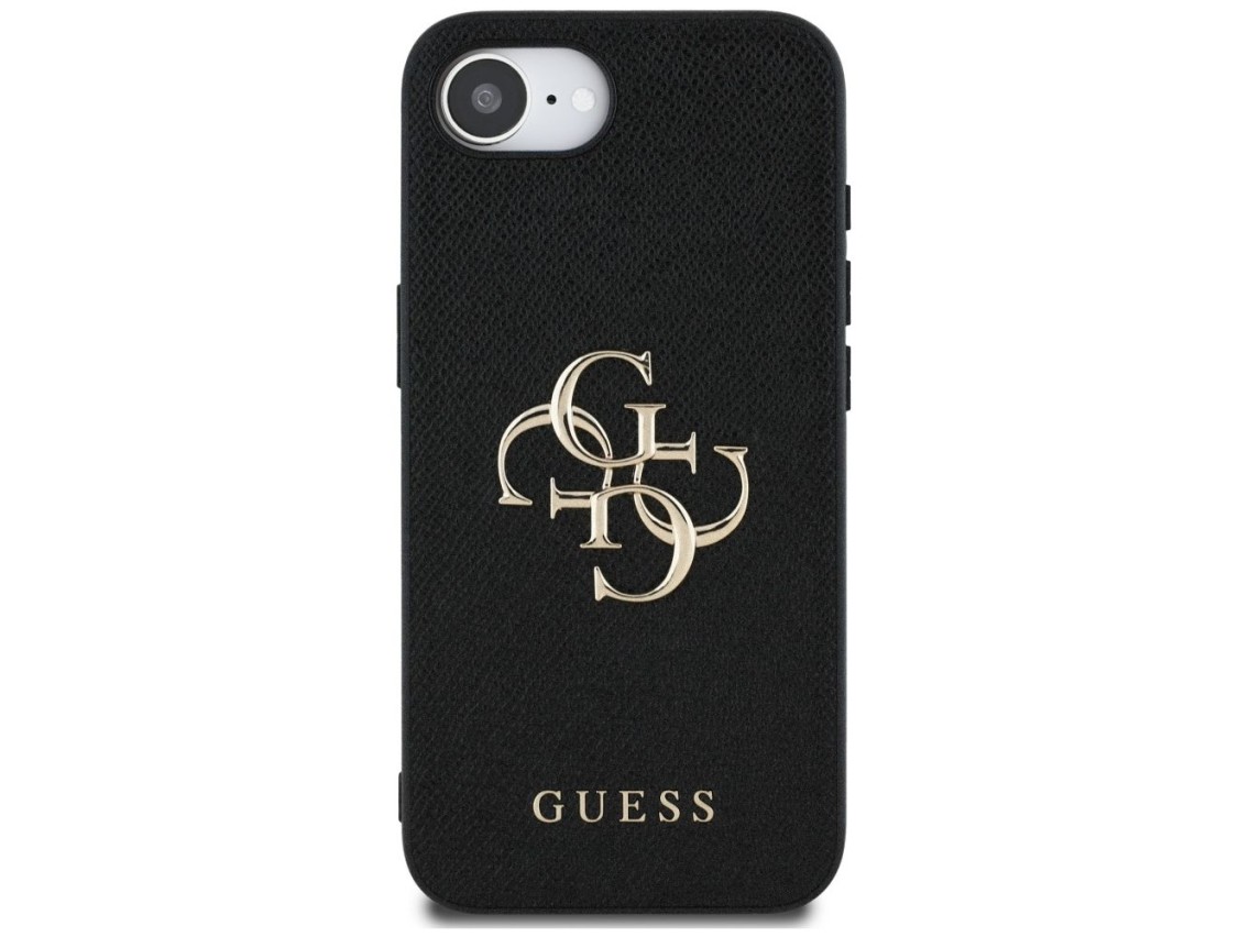 Funda Guess PU Grained 4G con logo metálico para iPhone 16e - negra
