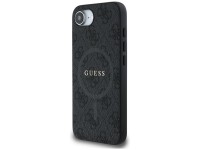 Capa Guess em couro PU 4G com anel colorido e MagSafe para iPhone 16e - Preta Capa Guess em couro PU 4G com anel colorido e MagSafe para iPhone 16e - Preta