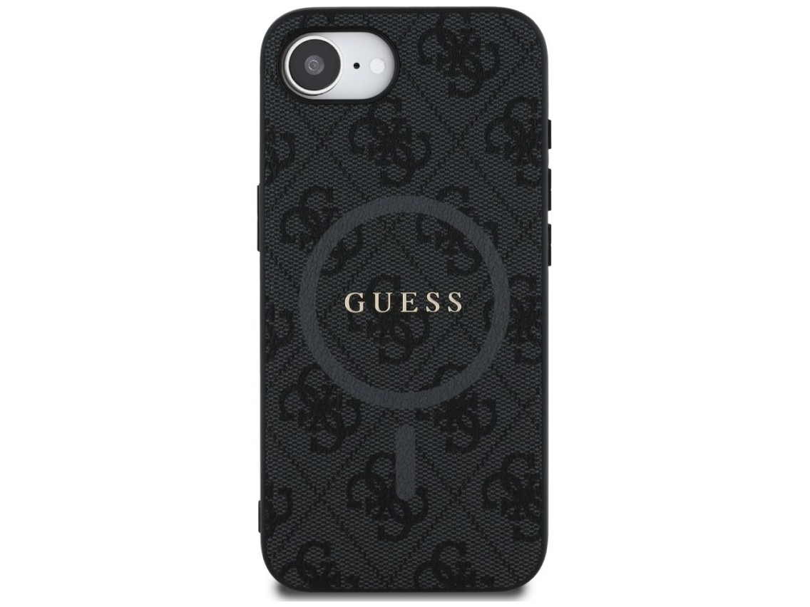Capa Guess em couro PU 4G com anel colorido e MagSafe para iPhone 16e - Preta