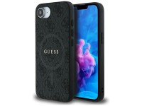 Capa Guess em couro PU 4G com anel colorido e MagSafe para iPhone 16e - Preta Capa Guess em couro PU 4G com anel colorido e MagSafe para iPhone 16e - Preta