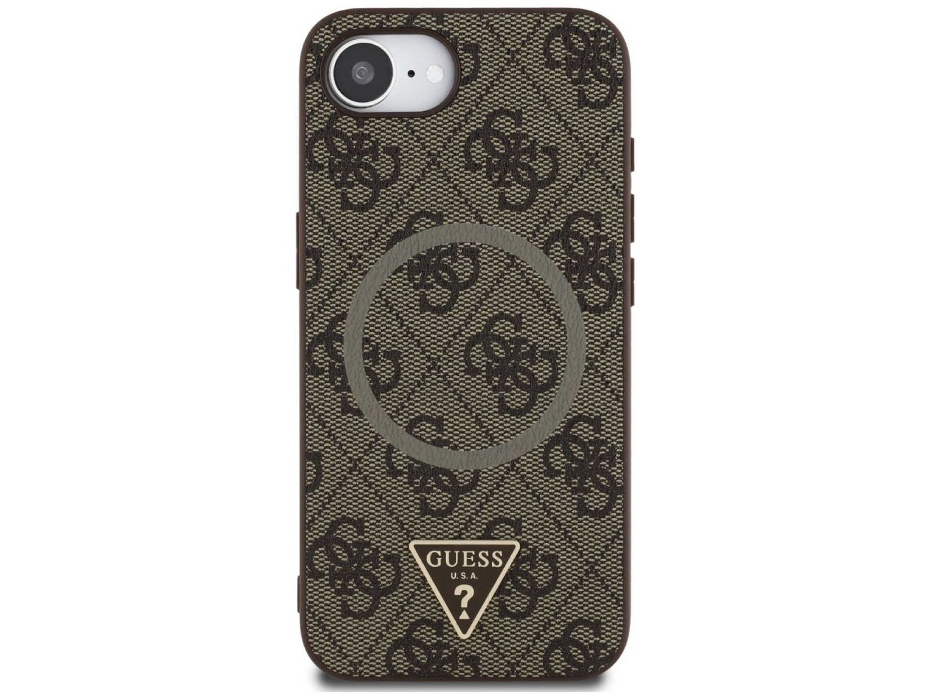 Guess 4G Ring Triangle Logo MagSafe iPhone 16e Case - Brown