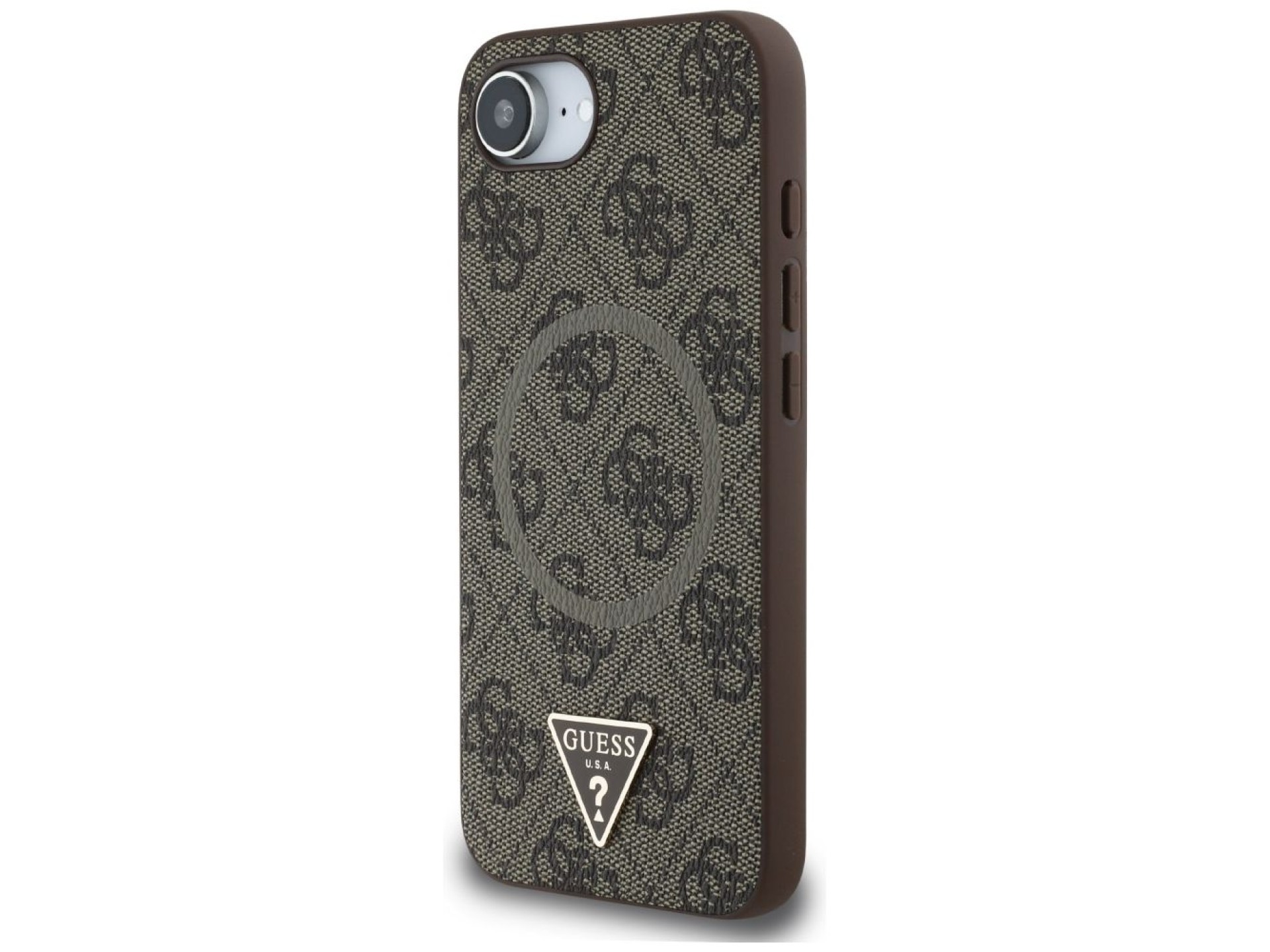 Guess 4G Ring Triangle Logo MagSafe iPhone 16e Case - Brown