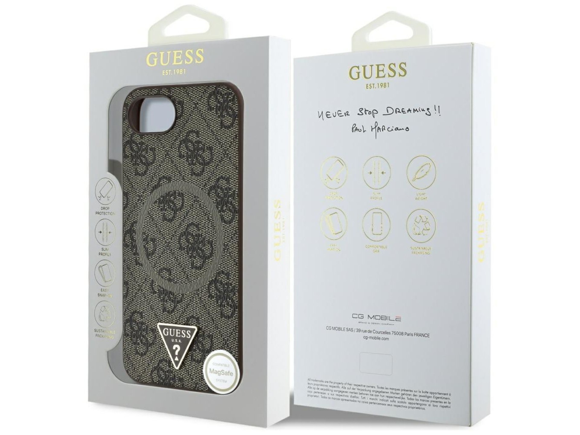 Guess 4G Ring Triangle Logo MagSafe iPhone 16e Case - Brown