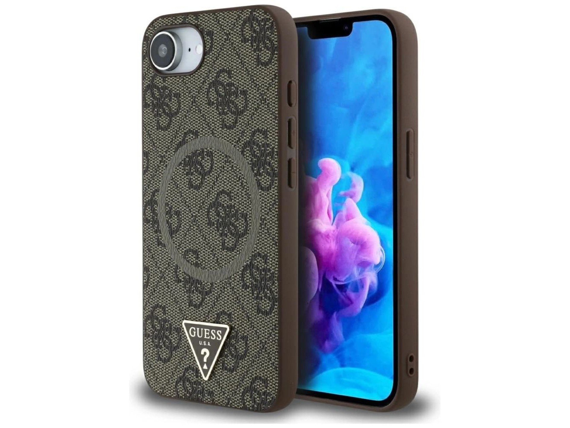 Guess 4G Ring Triangle Logo MagSafe iPhone 16e Case - Brown