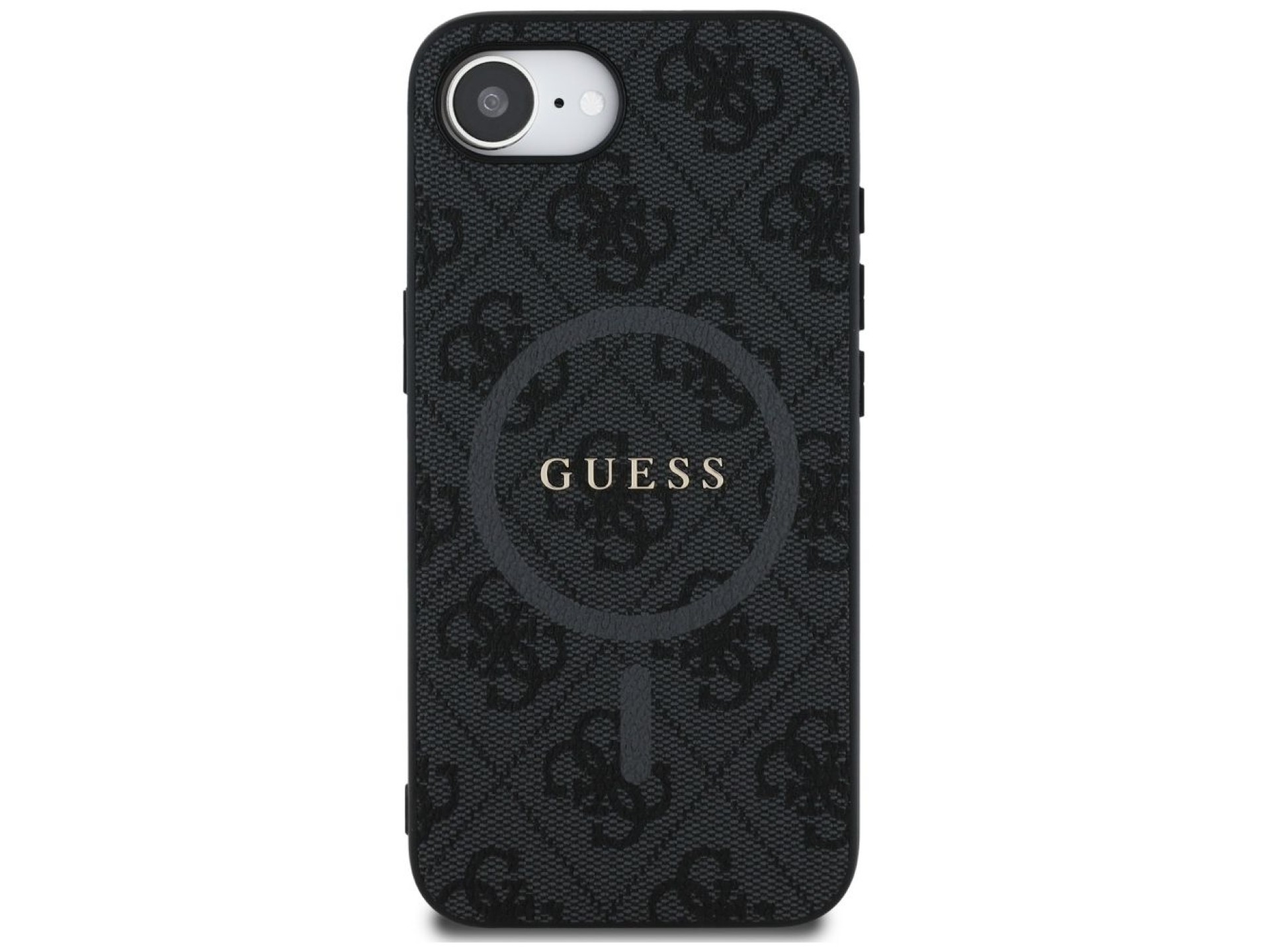 Capa Guess em couro PU 4G com anel colorido e MagSafe para iPhone 16e - Preta