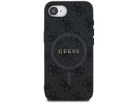 Capa Guess em couro PU 4G com anel colorido e MagSafe para iPhone 16e - Preta Capa Guess em couro PU 4G com anel colorido e MagSafe para iPhone 16e - Preta