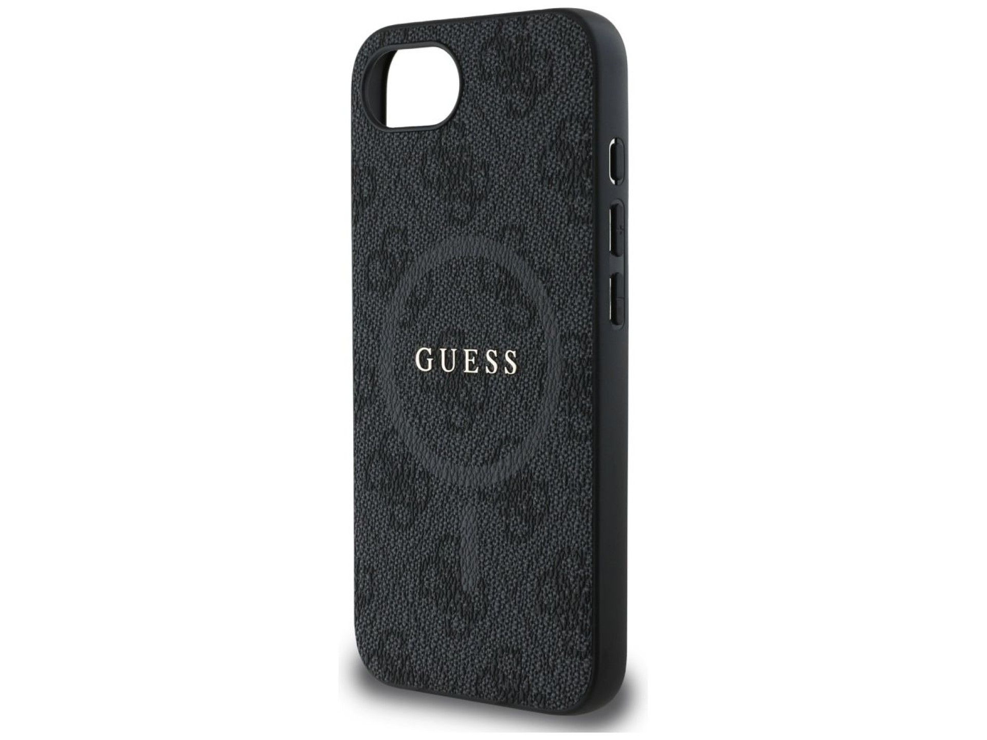 Capa Guess em couro PU 4G com anel colorido e MagSafe para iPhone 16e - Preta