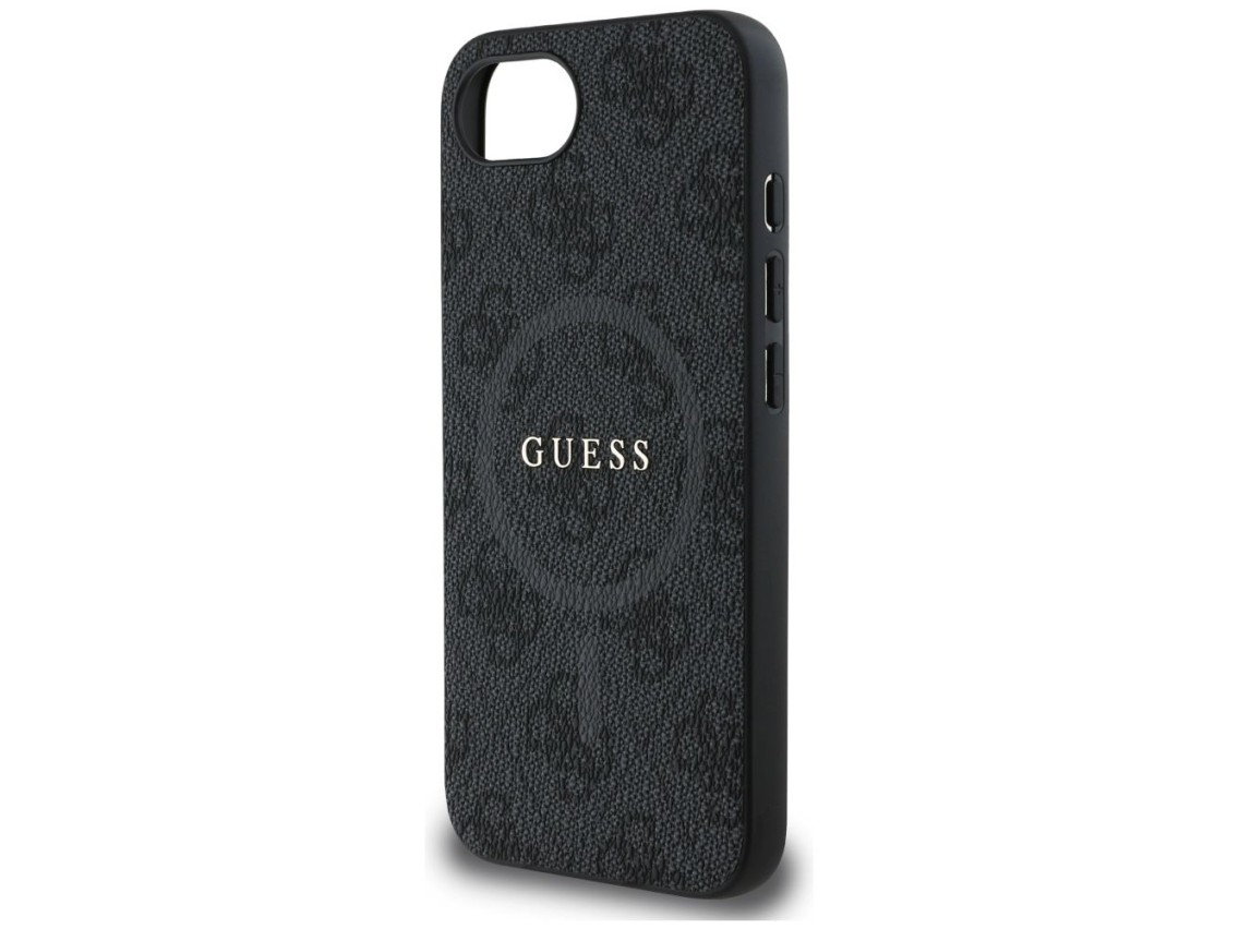 Capa Guess em couro PU 4G com anel colorido e MagSafe para iPhone 16e - Preta