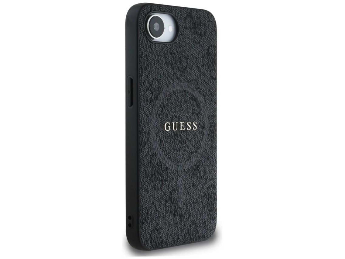Capa Guess em couro PU 4G com anel colorido e MagSafe para iPhone 16e - Preta