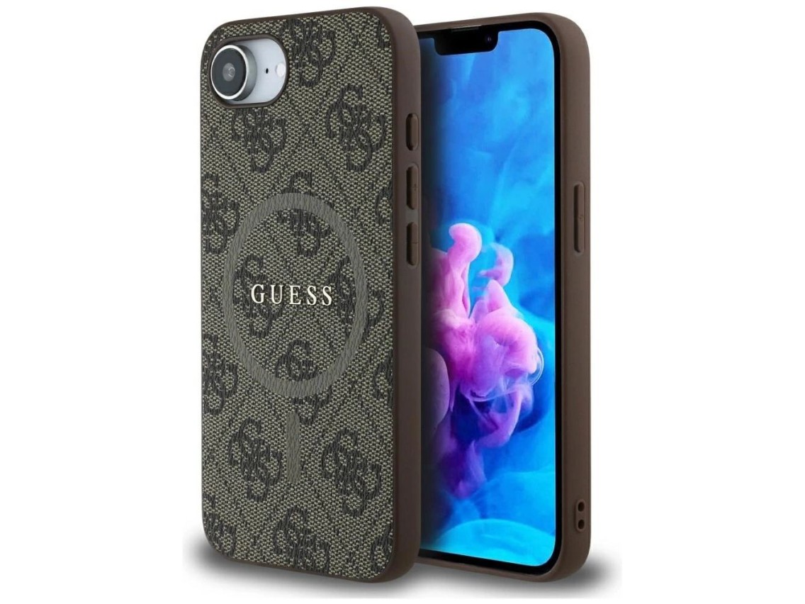 Guess 4G Ring Classic Logo MagSafe iPhone 16e Case - Brown