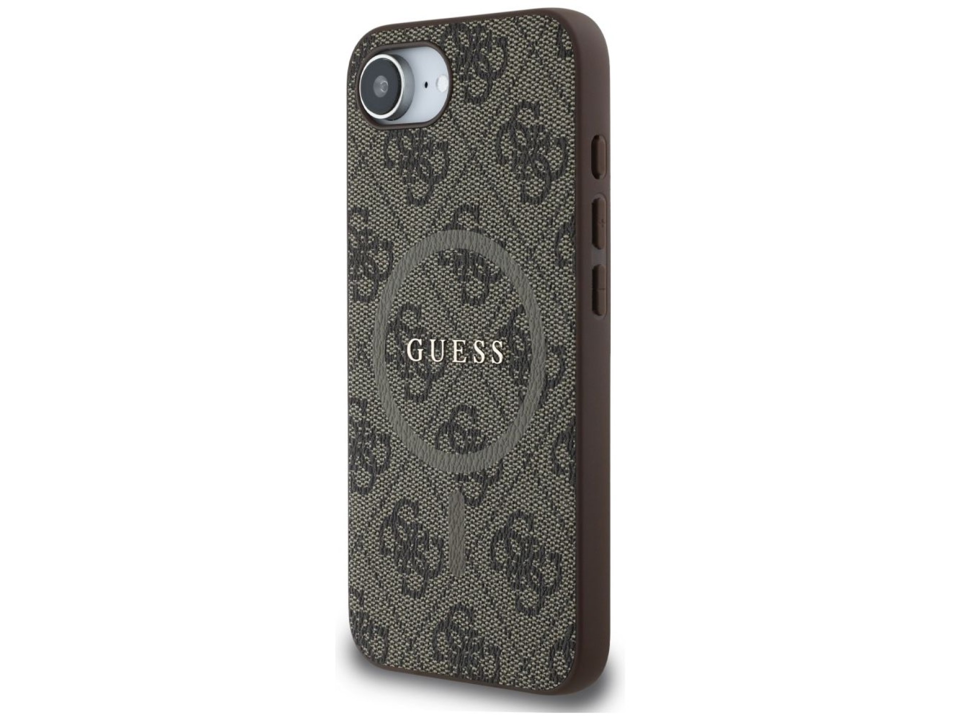 Guess 4G Ring Classic Logo MagSafe iPhone 16e Case - Brown