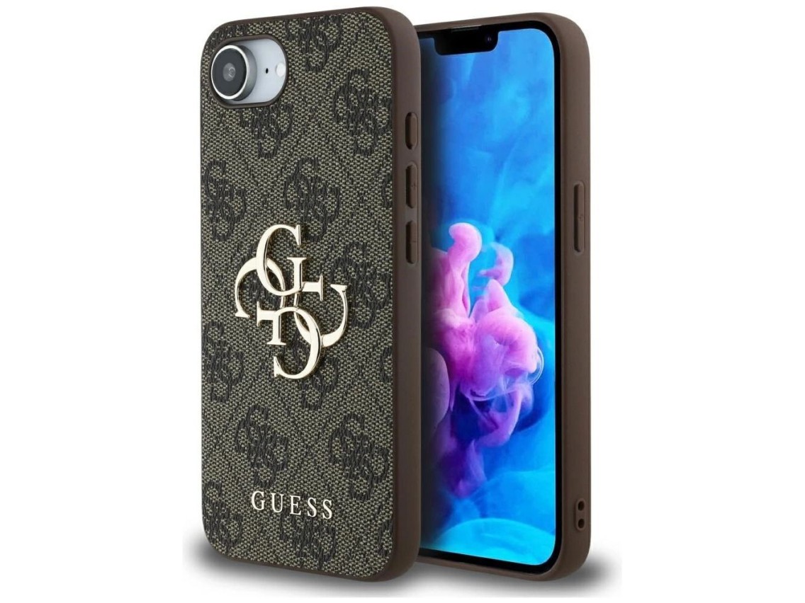 Capa Guess 4G com logo grande para iPhone 16e - Marrom