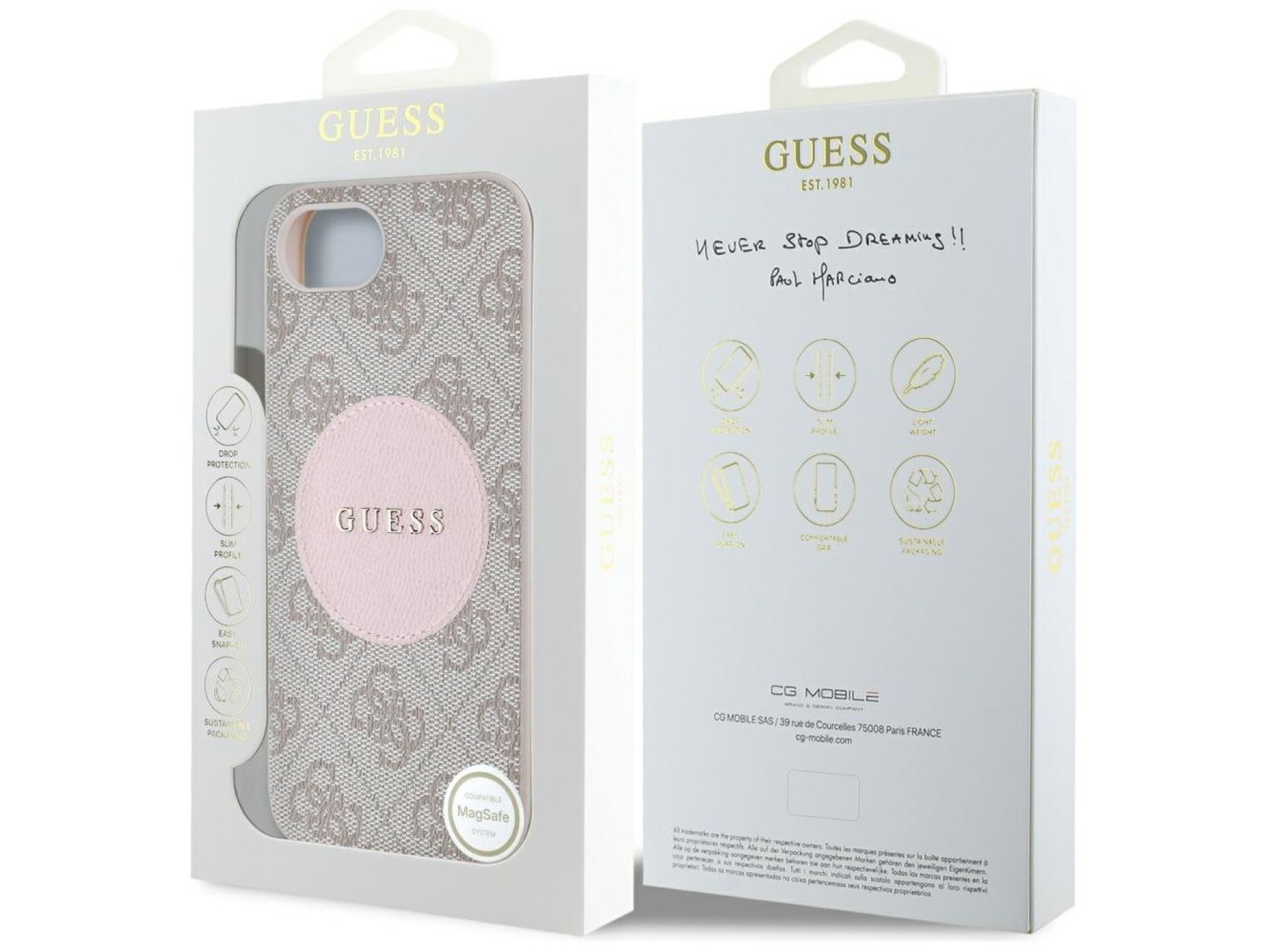 Guess 4G Circle Classic Logo MagSafe case for iPhone 16e - pink