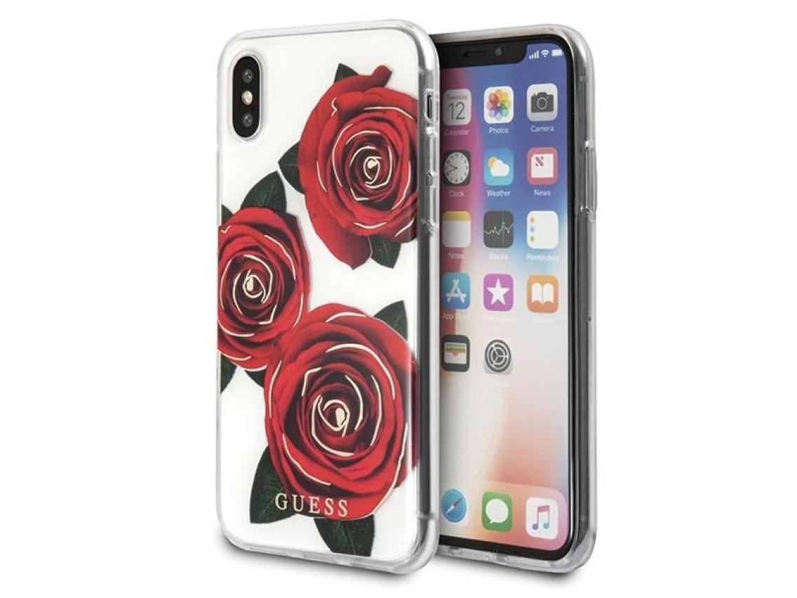 Funda Guess Flower Desire Rosa Roja para iPhone X - Transparente