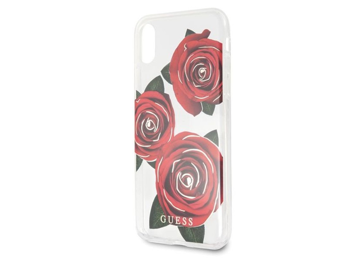 Funda Guess Flower Desire Rosa Roja para iPhone X - Transparente
