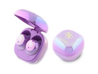Fones de ouvido Bluetooth TWS Guess 4G com logotipo impresso + base de carregamento - Roxo Fones de ouvido Bluetooth TWS Guess 4G com logotipo impresso + base de carregamento - Roxo