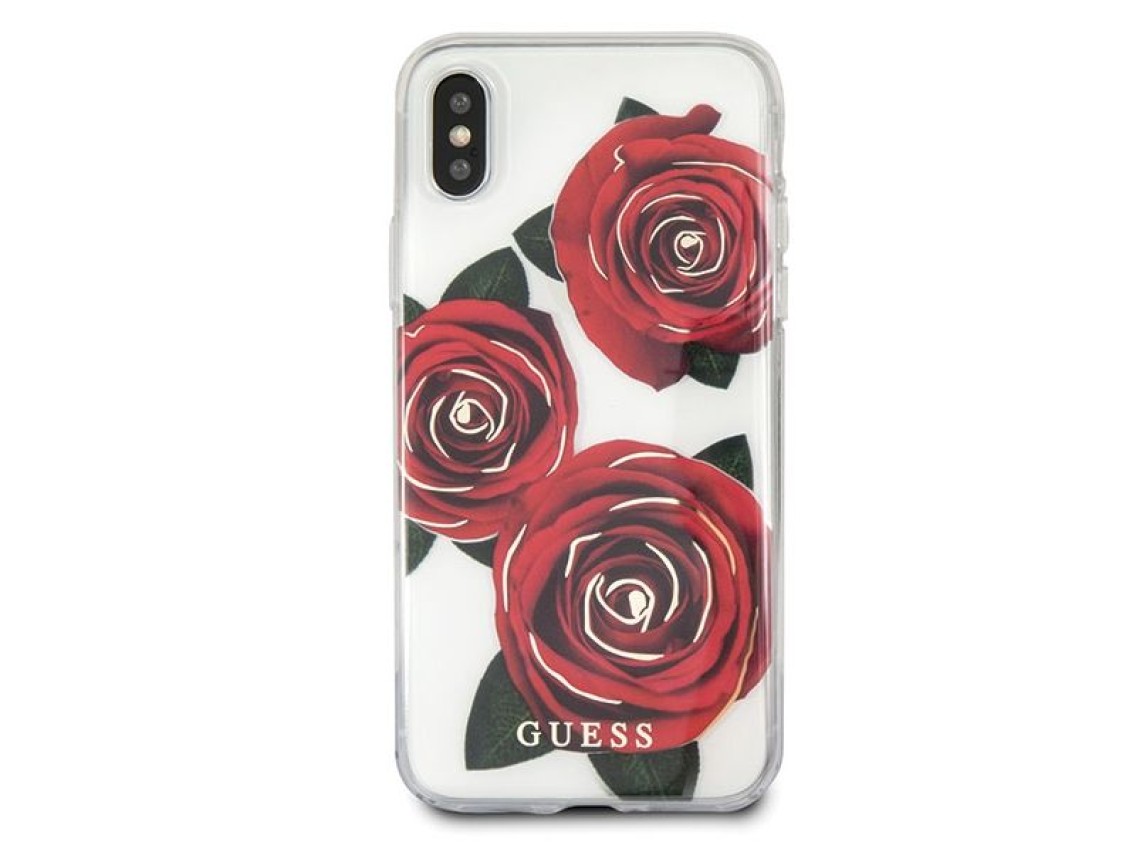 Funda Guess Flower Desire Rosa Roja para iPhone X - Transparente