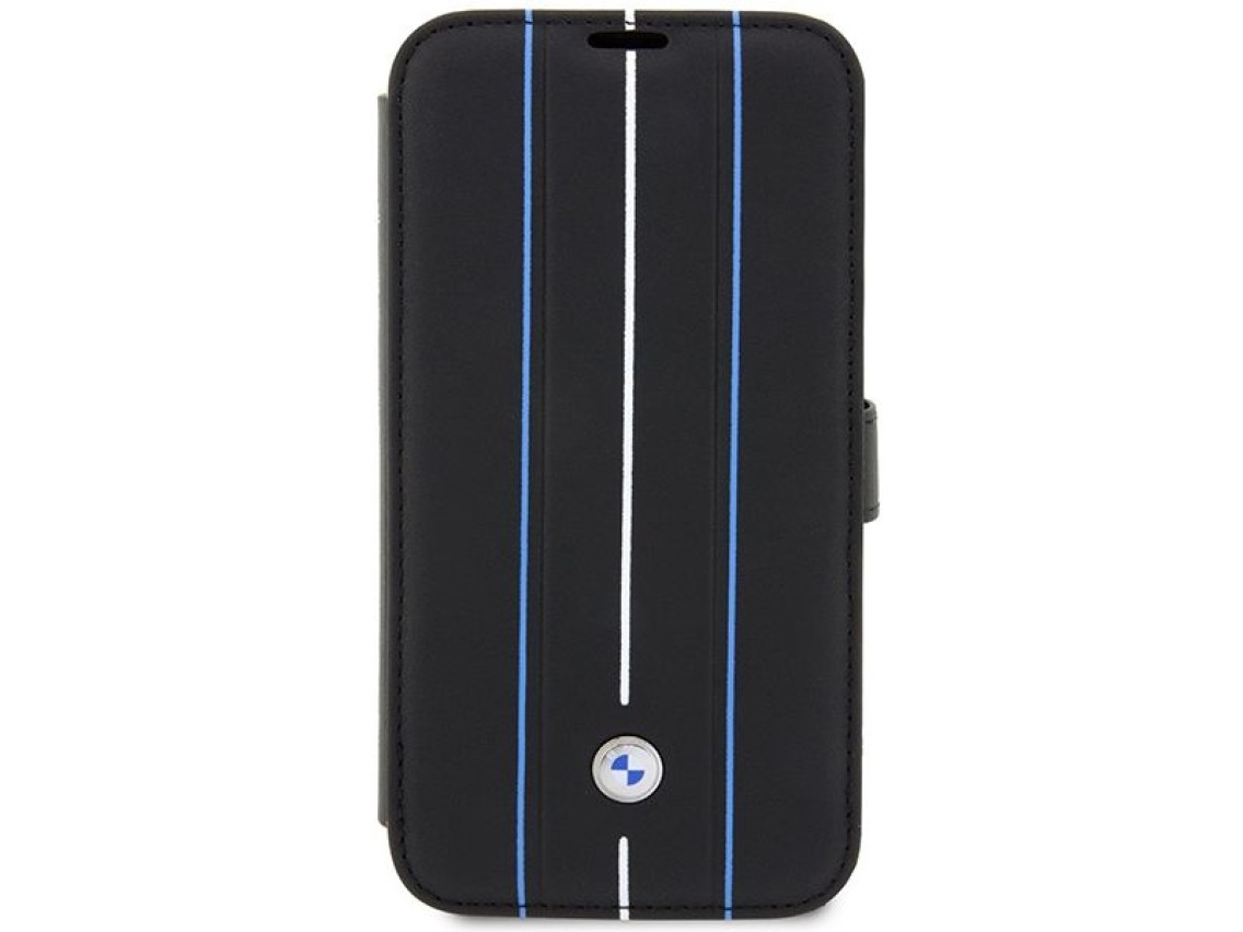 Case BMW BMBKP14L22RVSK iPhone 14 Pro 6.1" black/black bookcase Leather Stamp Blue Lines