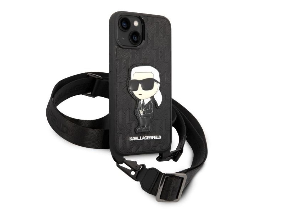 Karl Lagerfeld KLHCP14MSTKMK iPhone 14 Plus 6.7" capa r�gida preta/preta com patch Monogram Ikonik
