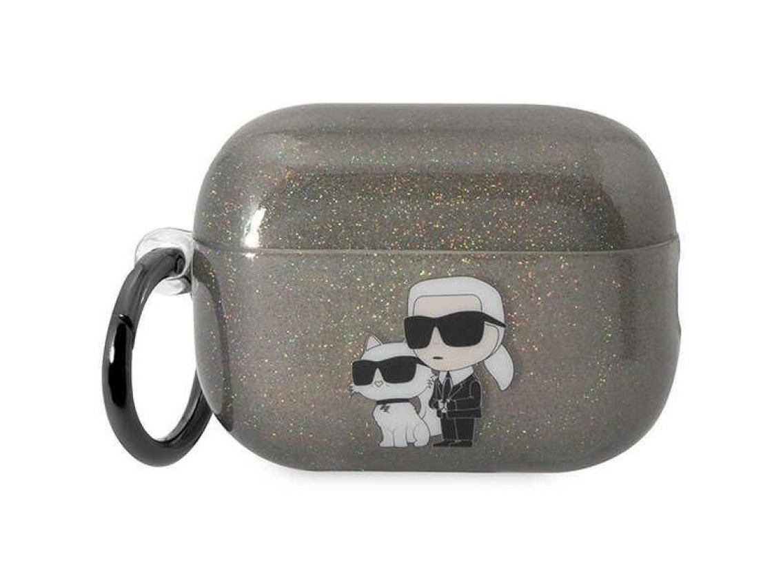 Capa para AirPods Pro 2 Karl Lagerfeld KLAP2HNKCTGK preta/preta com glitter Karl&Choupette