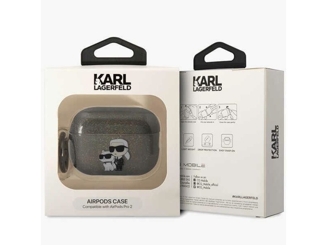 Capa para AirPods Pro 2 Karl Lagerfeld KLAP2HNKCTGK preta/preta com glitter Karl&Choupette