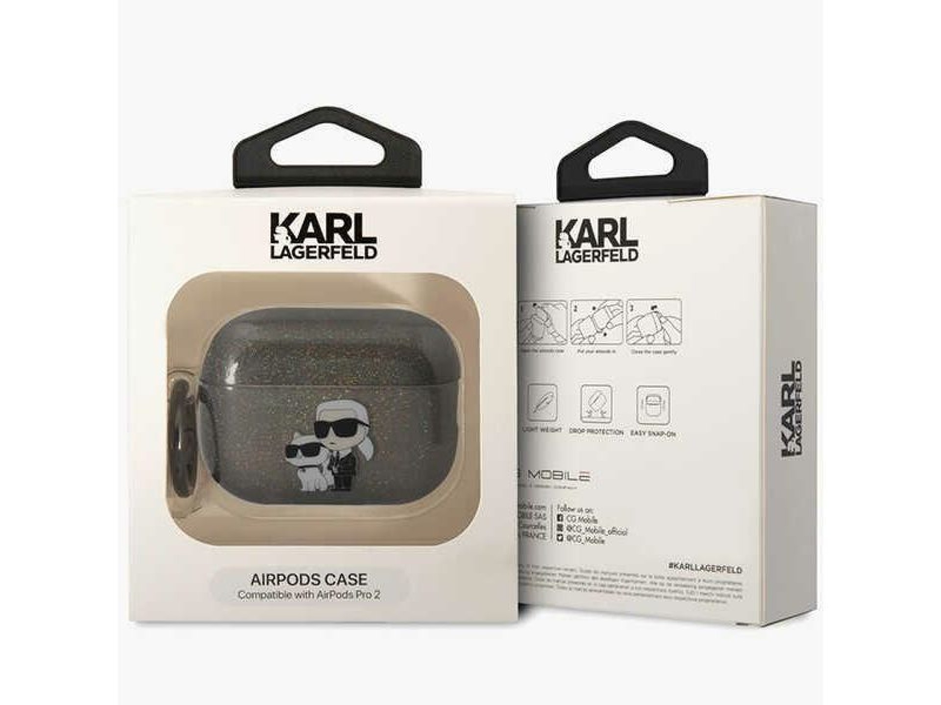 Capa para AirPods Pro 2 Karl Lagerfeld KLAP2HNKCTGK preta/preta com glitter Karl&Choupette