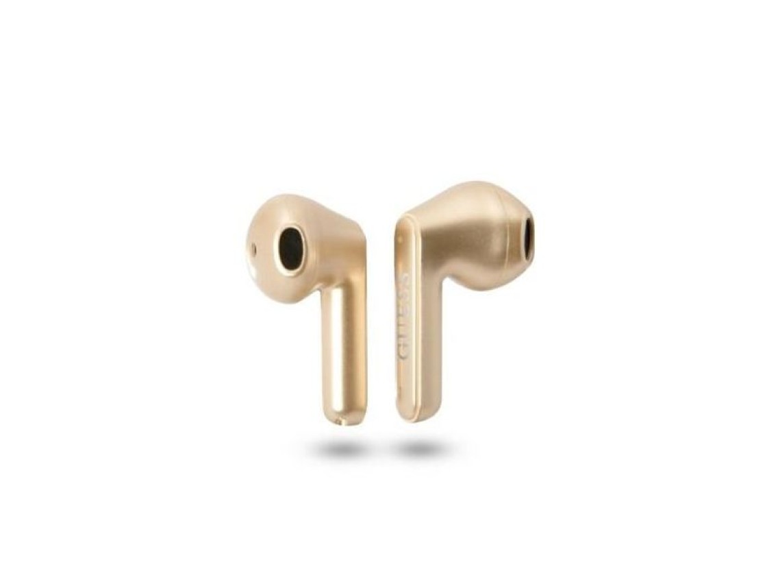 Fones de ouvido sem fio Bluetooth TWS Guess com logo triangular - Dourado