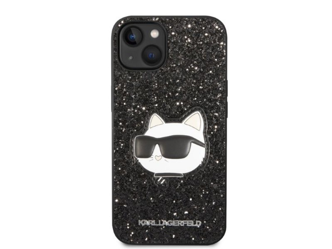 Karl Lagerfeld KLHCP14MG2CPK iPhone 14 Plus 6.7" negro/negro carcasa rígida Glitter Choupette Patch