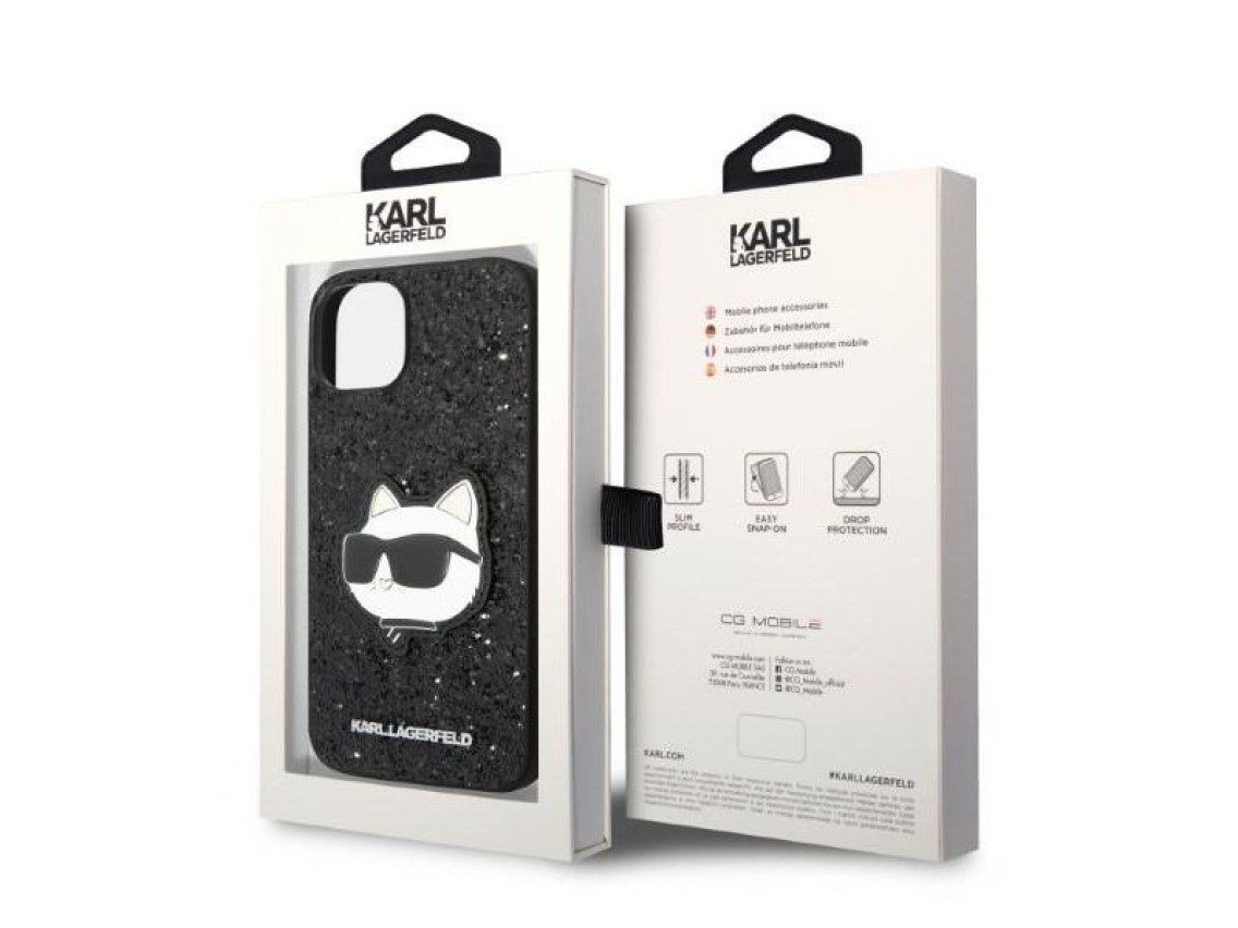 Karl Lagerfeld KLHCP14MG2CPK iPhone 14 Plus 6.7" negro/negro carcasa rígida Glitter Choupette Patch