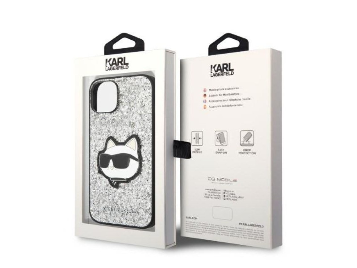 Capa rígida prateada/prateada Karl Lagerfeld KLHCP14MG2CPS para iPhone 14 Plus de 6,7 polegadas com