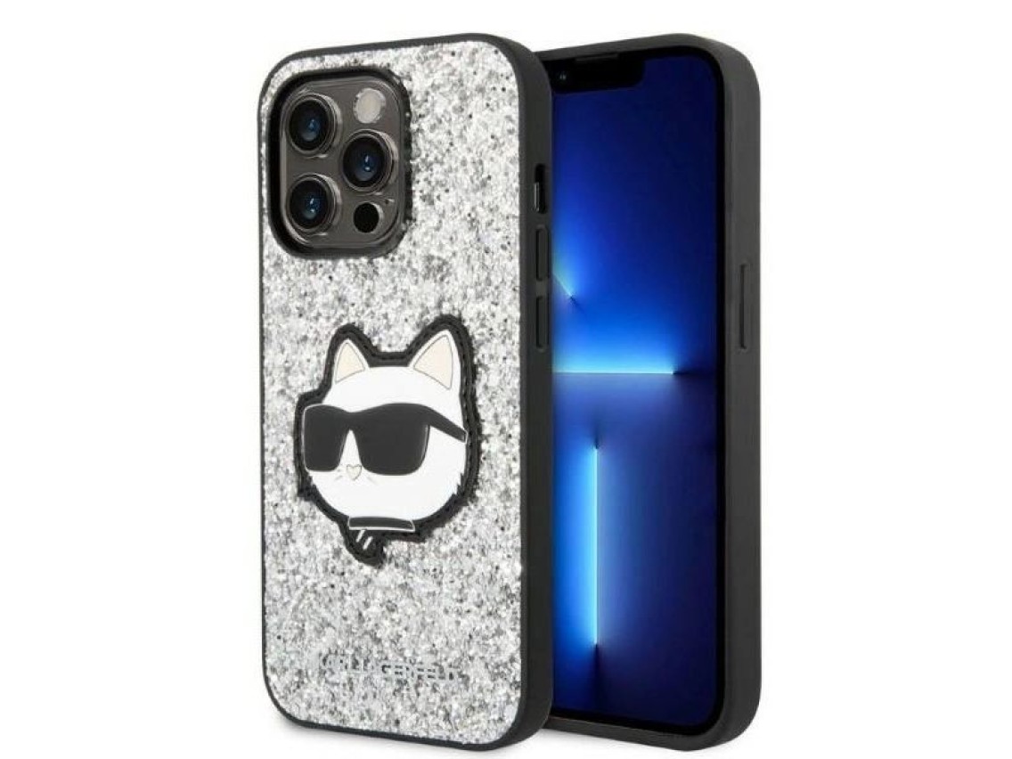 Capa rígida prateada/prateada Karl Lagerfeld KLHCP14XG2CPS para iPhone 14 Pro Max 6.7" com glitter e
