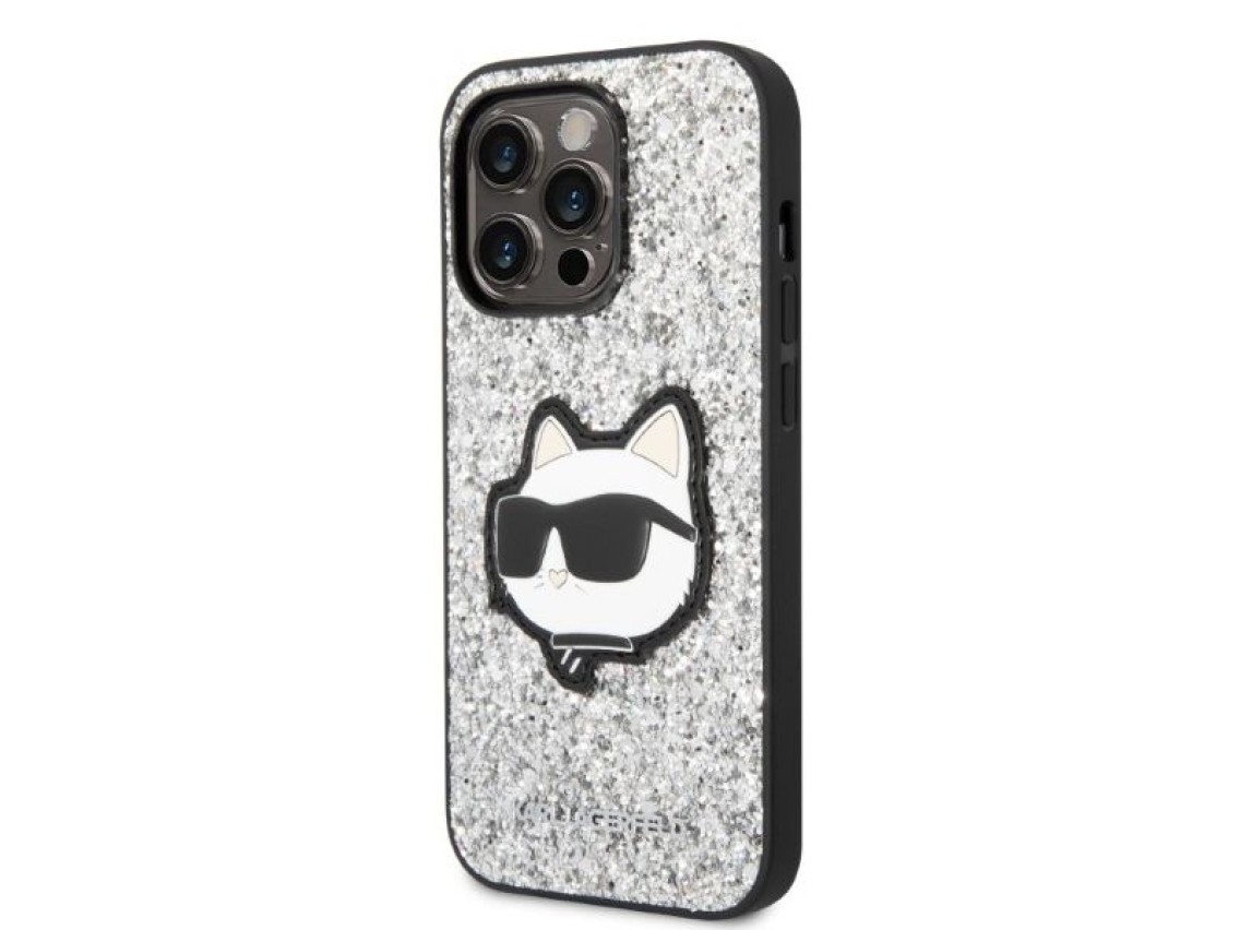 Capa rígida prateada/prateada Karl Lagerfeld KLHCP14XG2CPS para iPhone 14 Pro Max 6.7" com glitter e