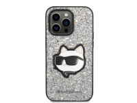 Capa rígida prateada/prateada Karl Lagerfeld KLHCP14XG2CPS para iPhone 14 Pro Max 6.7" com glitter e Capa rígida prateada/prateada Karl Lagerfeld KLHCP14XG2CPS para iPhone 14 Pro Max 6.7" com glitter e