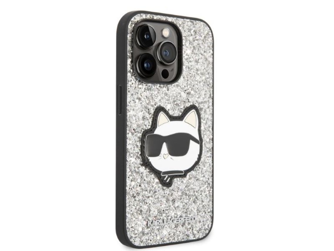 Capa rígida prateada/prateada Karl Lagerfeld KLHCP14XG2CPS para iPhone 14 Pro Max 6.7" com glitter e