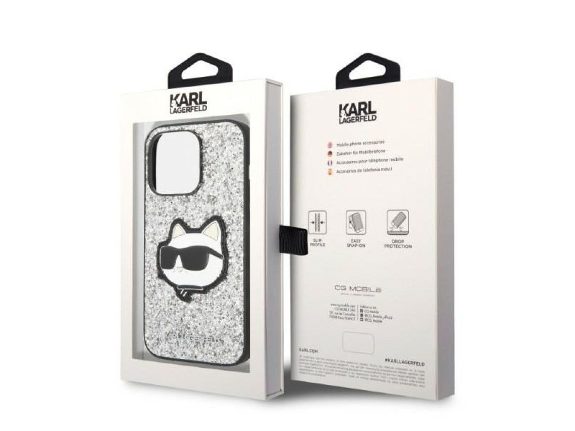 Capa rígida prateada/prateada Karl Lagerfeld KLHCP14XG2CPS para iPhone 14 Pro Max 6.7" com glitter e