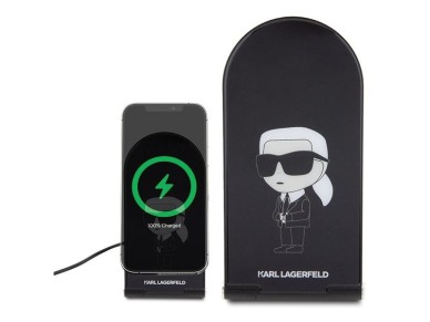 Karl Lagerfeld Ikonik MagSafe 15W inductive charger, foldable 2in1 - black