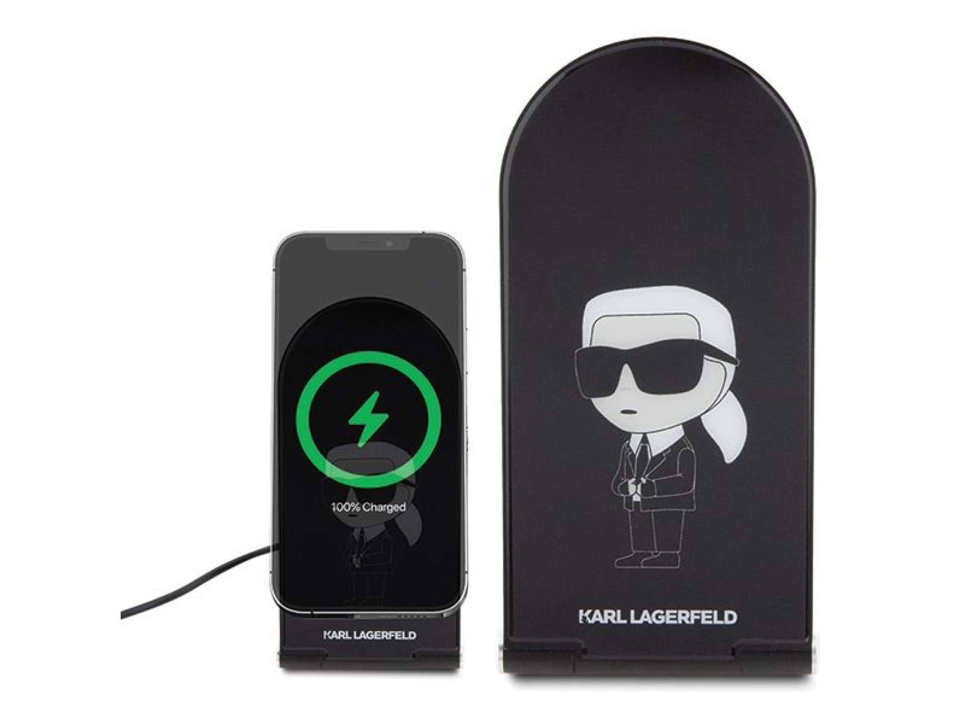 Cargador inductivo plegable 2 en 1 Karl Lagerfeld Ikonik MagSafe de 15 W - negro