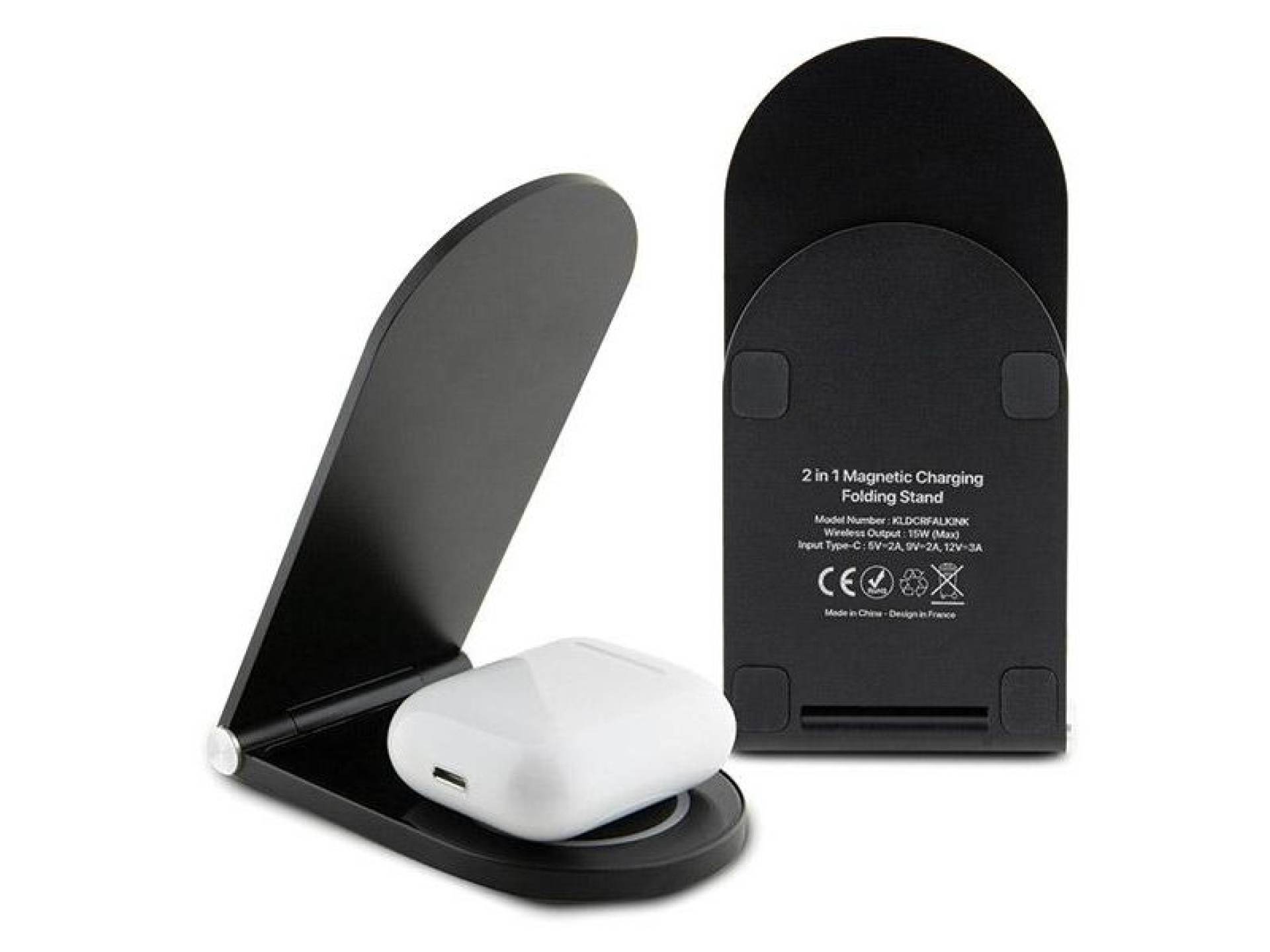 Cargador inductivo plegable 2 en 1 Karl Lagerfeld Ikonik MagSafe de 15 W - negro