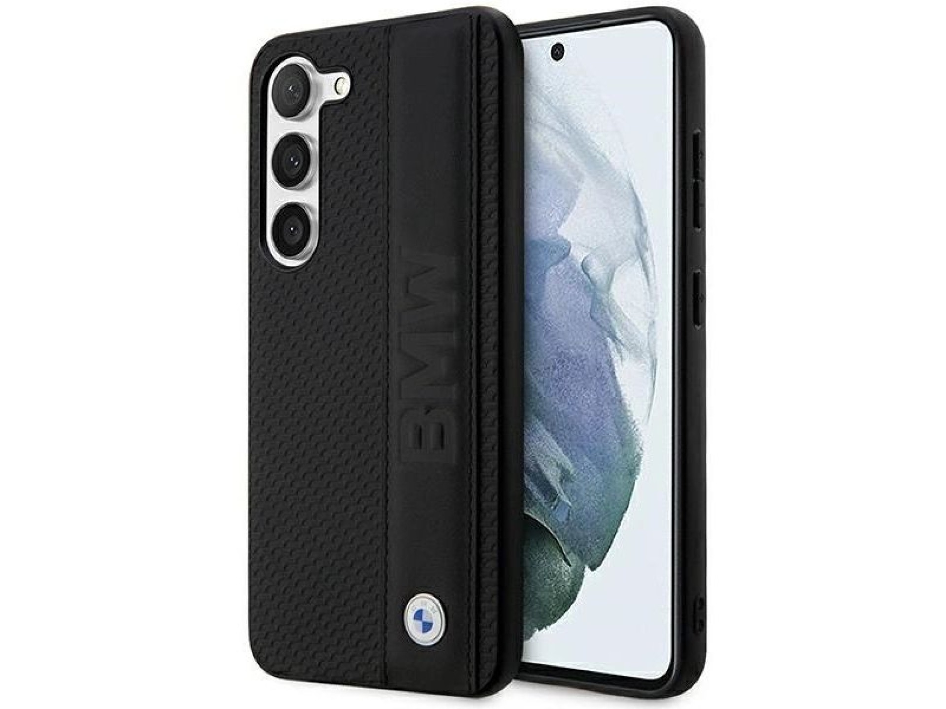 Capa rígida preta/preta para BMW BMHCS23M22RDPK S23+ S916 em couro texturizado e listrado.